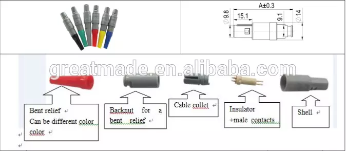 Plastic 1P PAG series Straight plug with bent relief 1 keying 14pin to solder cable collect for 4.0-5.2mm